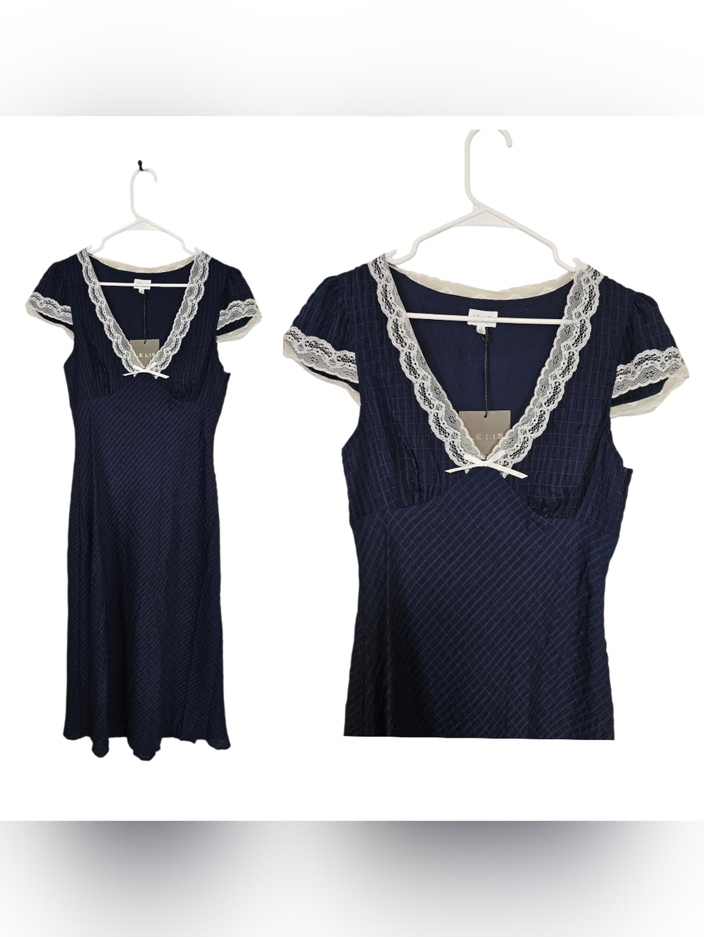 Le Lis Milkmaid Empire Waist Lace Cottagecore Maxi Bow Textured DressSize LNwt